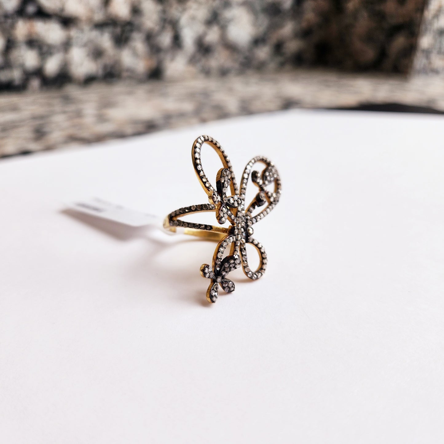 Lovely Floral Butterfly Ring With Diamond in silver