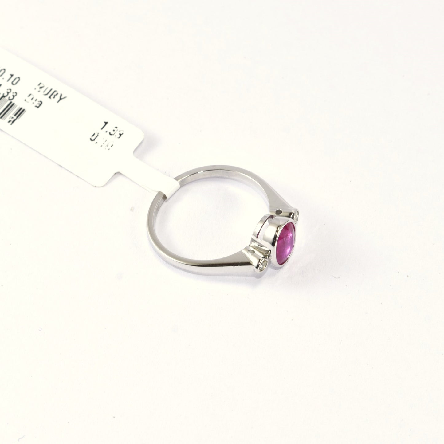 Simple Classic Ruby And Diamond 14K White Gold Ring Totaly Handmade