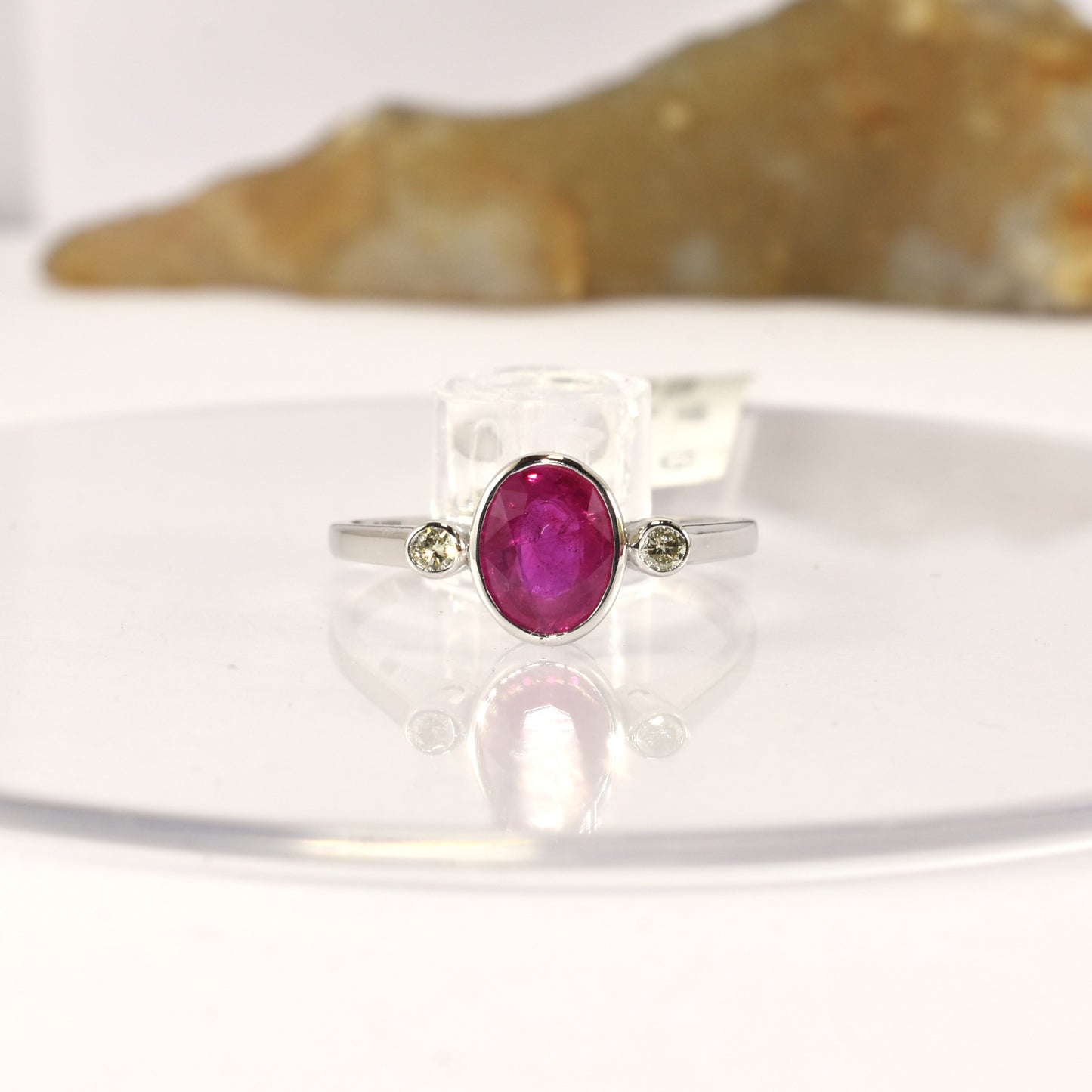 Simple Classic Ruby And Diamond 14K White Gold Ring Totaly Handmade