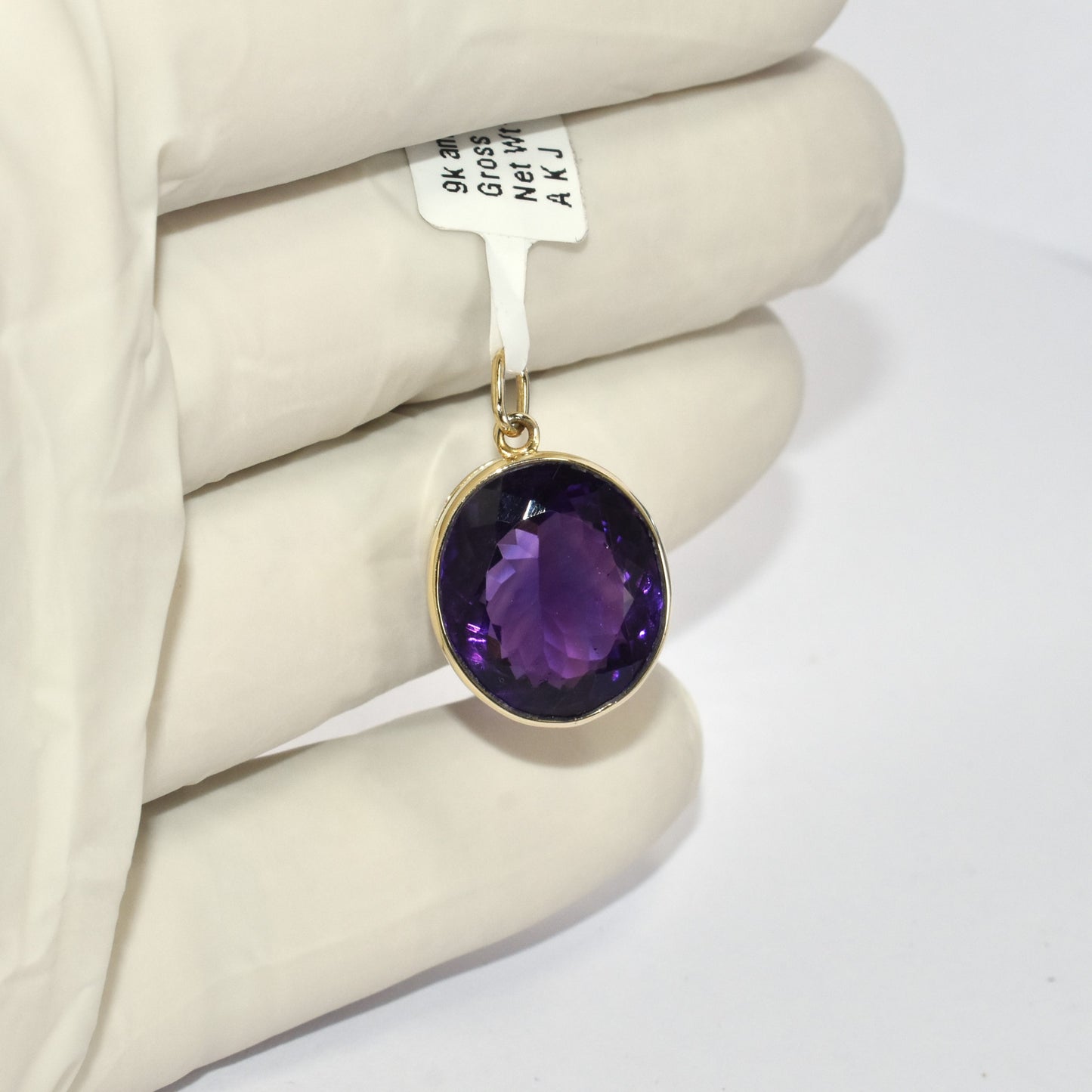 Simple Big Amethyst 9K Yellow Gold Pendant