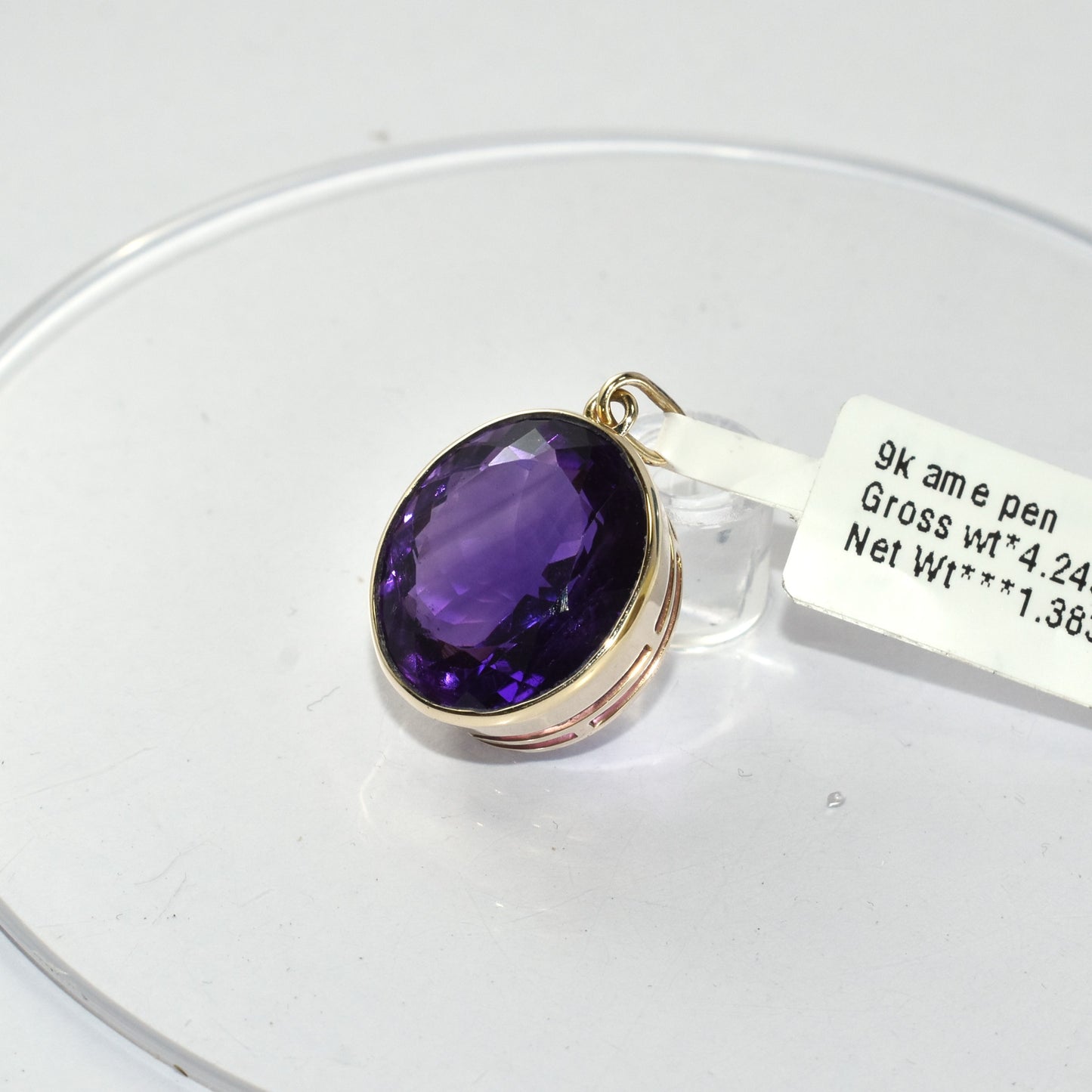 Simple Big Amethyst 9K Yellow Gold Pendant