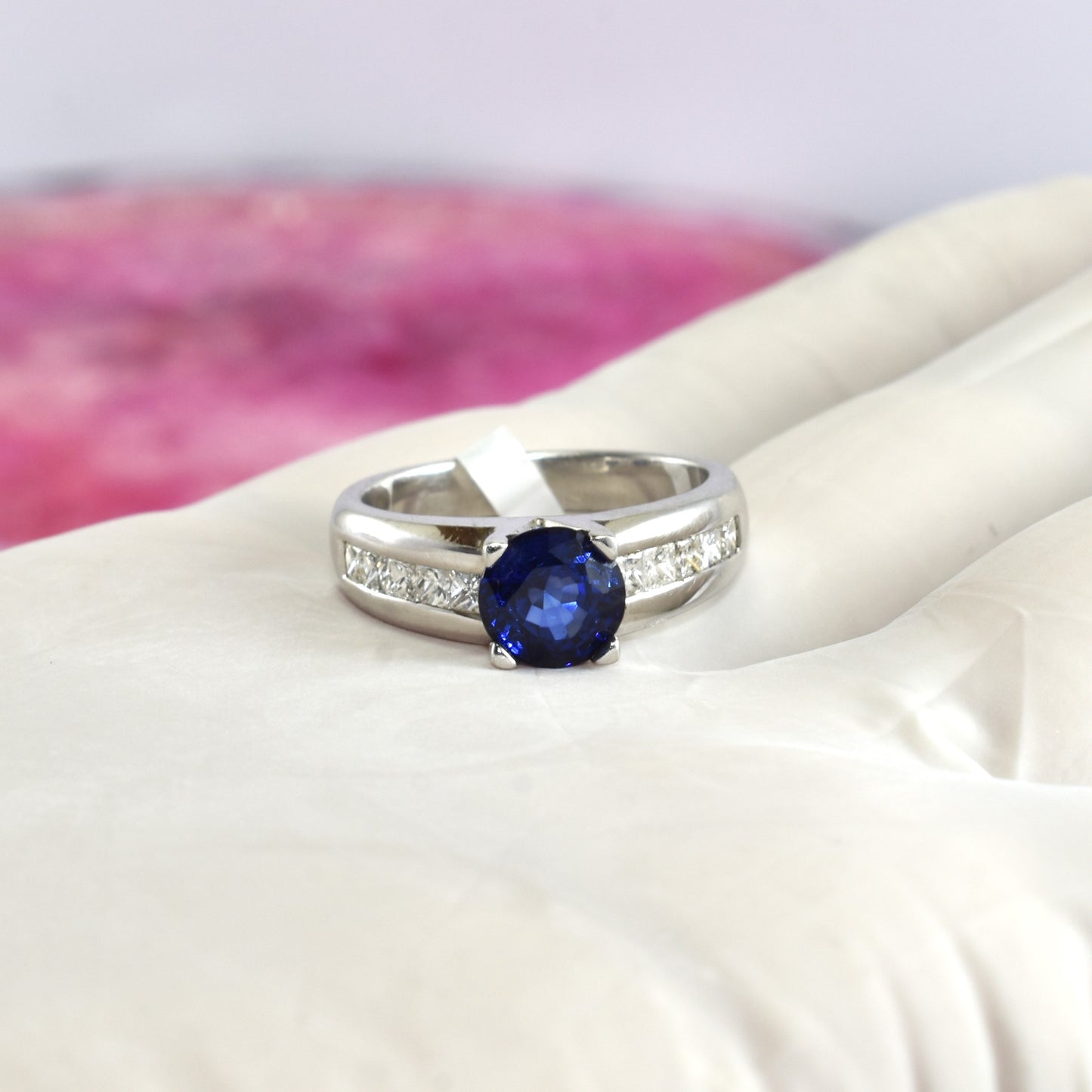 Top Qualty Blue Sapphire And Princess Cut Diamond In 925 Sterling Silver Ring
