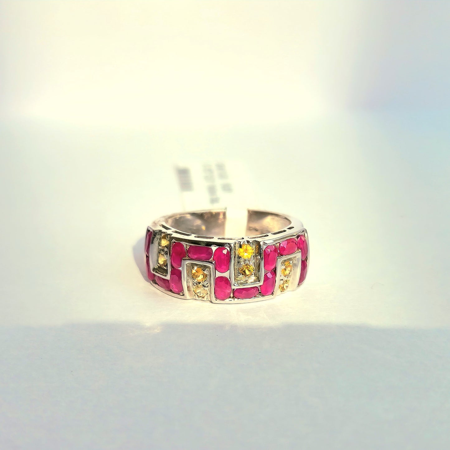 Unique Zig-zag Style Silver Ring With Ruby And Yellow Sapphire