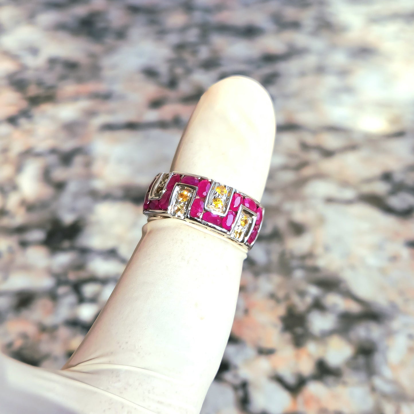 Unique Zig-zag Style Silver Ring With Ruby And Yellow Sapphire