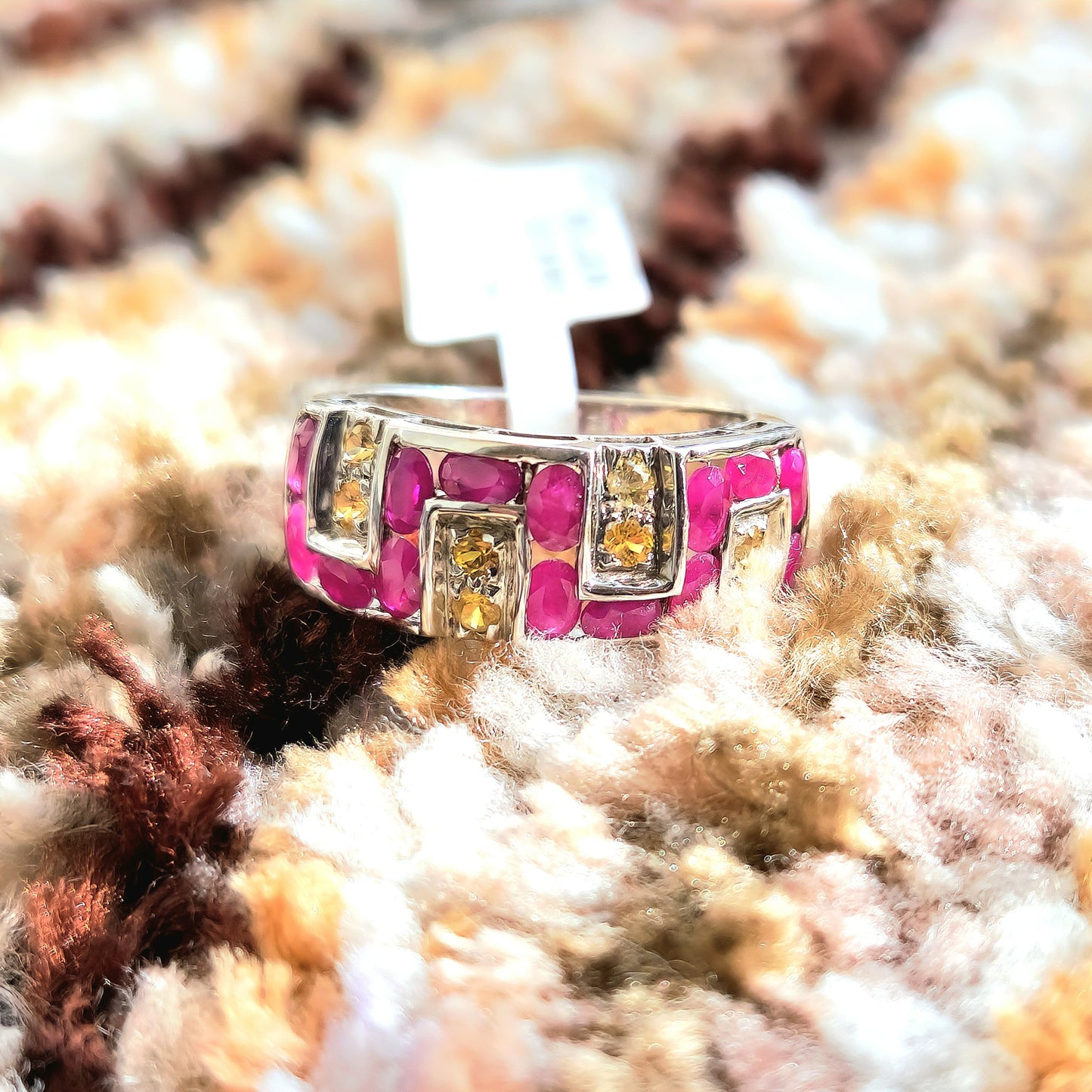 Unique Zig-zag Style Silver Ring With Ruby And Yellow Sapphire