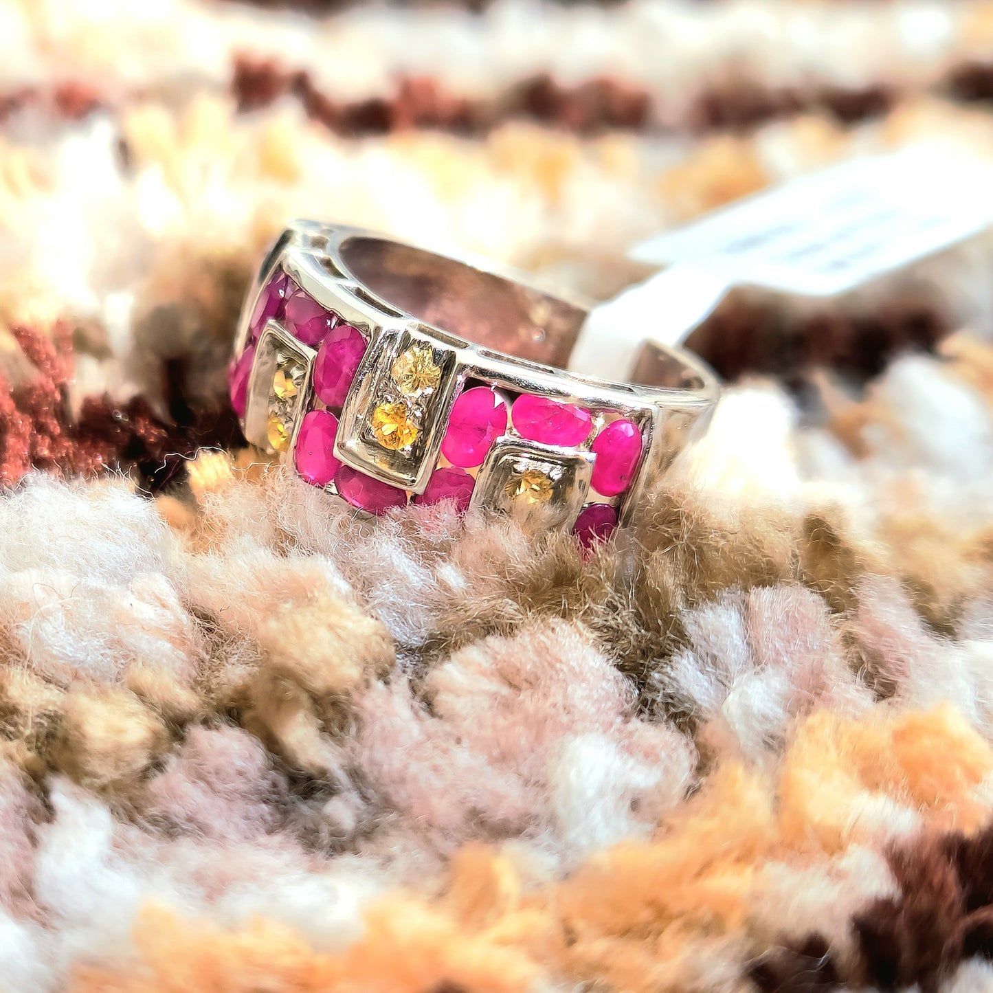 Unique Zig-zag Style Silver Ring With Ruby And Yellow Sapphire