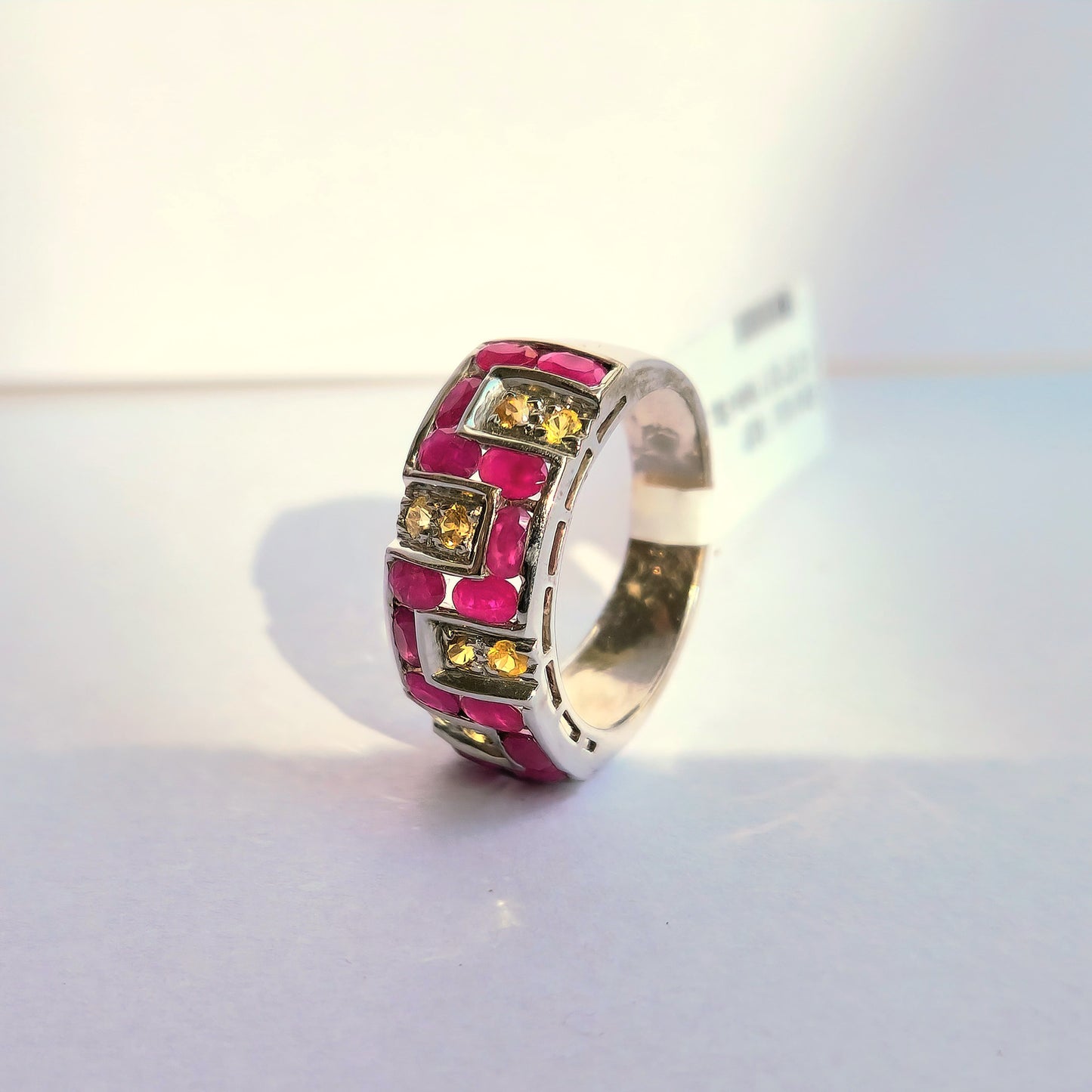 Unique Zig-zag Style Silver Ring With Ruby And Yellow Sapphire