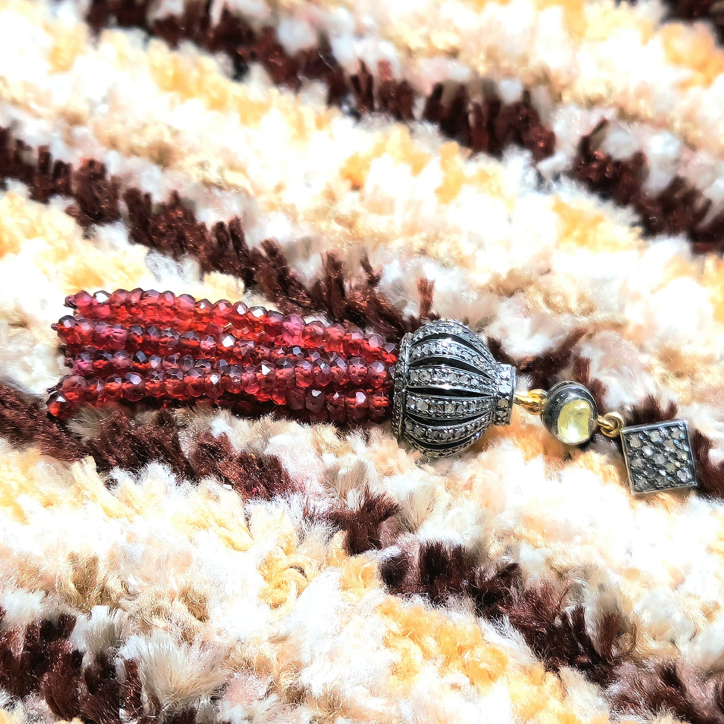 Special Custom Design Dangling Pendant With Diamond, Polki And Garnet in 925 Sterling Silver