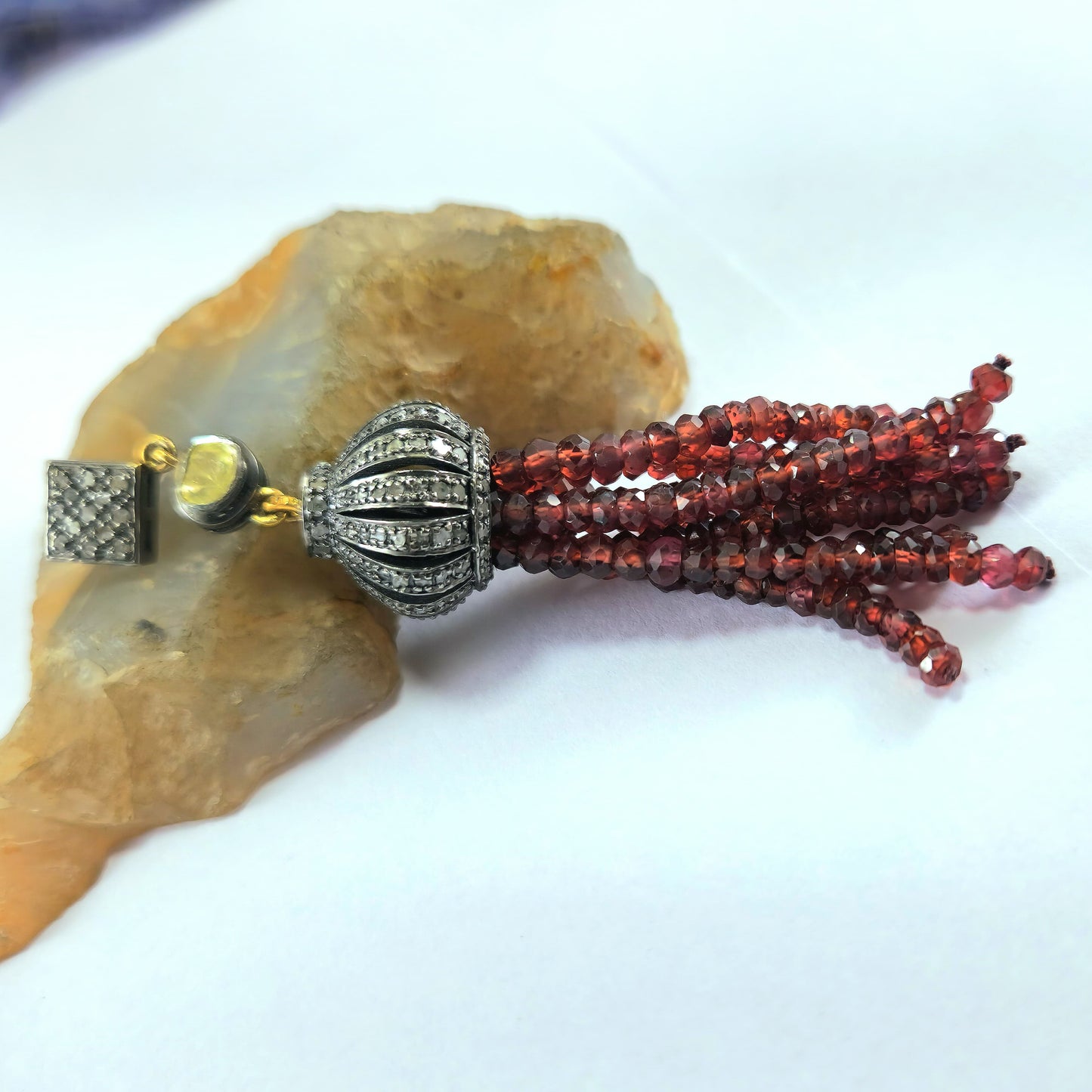 Special Custom Design Dangling Pendant With Diamond, Polki And Garnet in 925 Sterling Silver