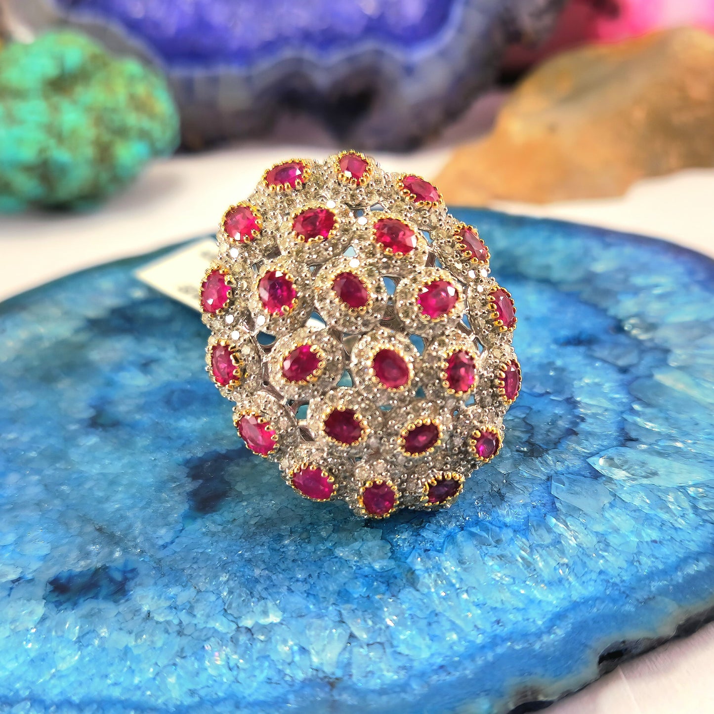 Big Nest Like Ring With Ruby And Diamond In 14K White Gold