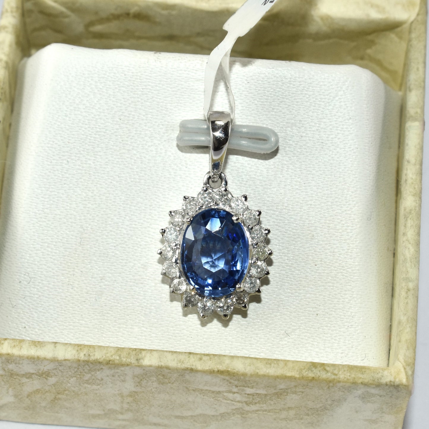 Elegant Sapphire & Diamond Cluster Design In 14K White Gold Pendant