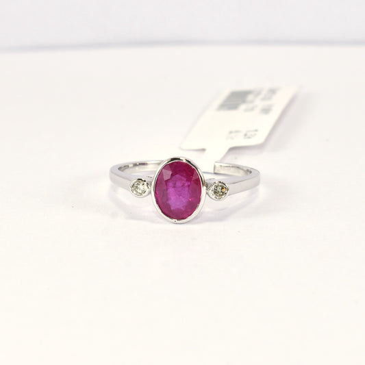Simple Classic Ruby And Diamond 14K White Gold Ring Totaly Handmade