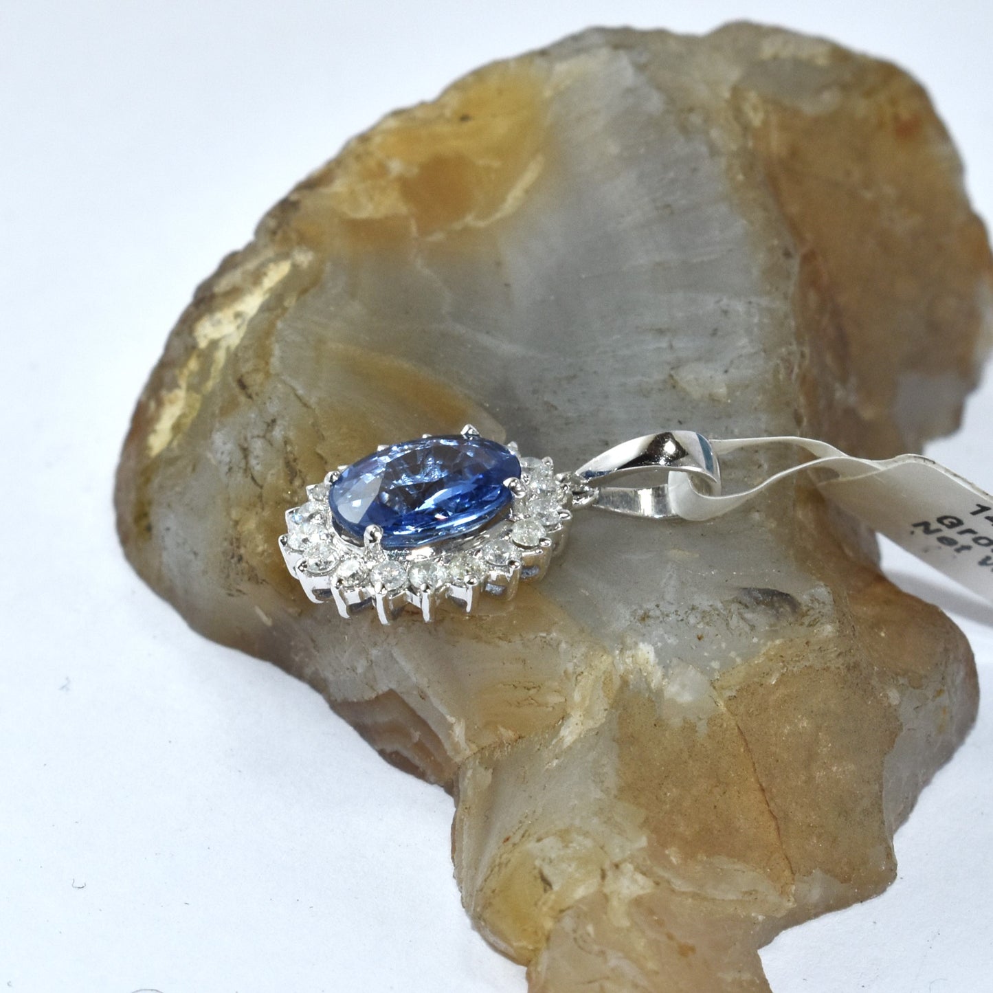 Elegant Sapphire & Diamond Cluster Design In 14K White Gold Pendant