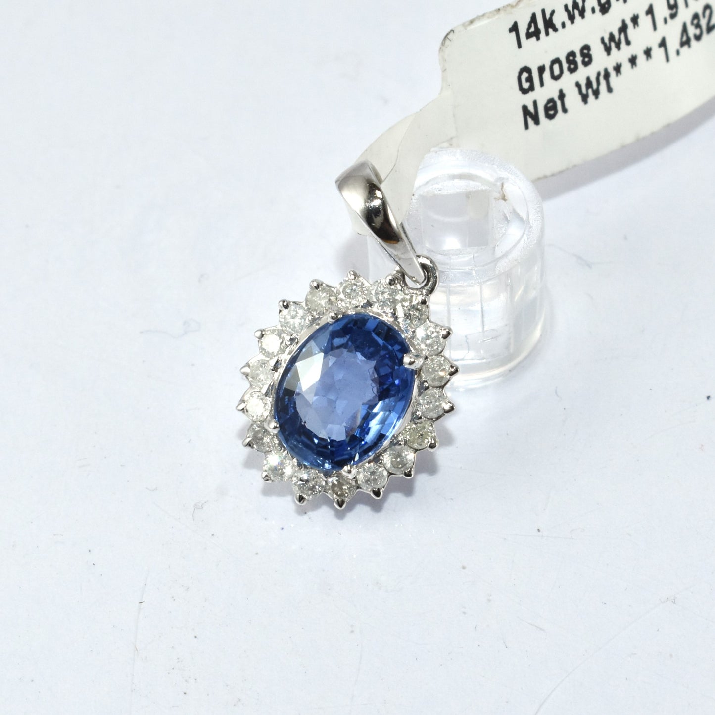 Elegant Sapphire & Diamond Cluster Design In 14K White Gold Pendant