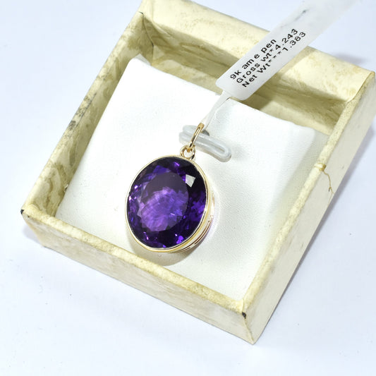 Simple Big Amethyst 9K Yellow Gold Pendant