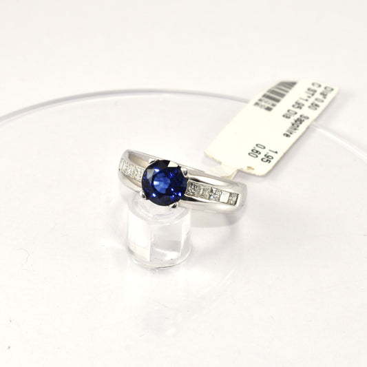 Top Qualty Blue Sapphire And Princess Cut Diamond In 925 Sterling Silver Ring